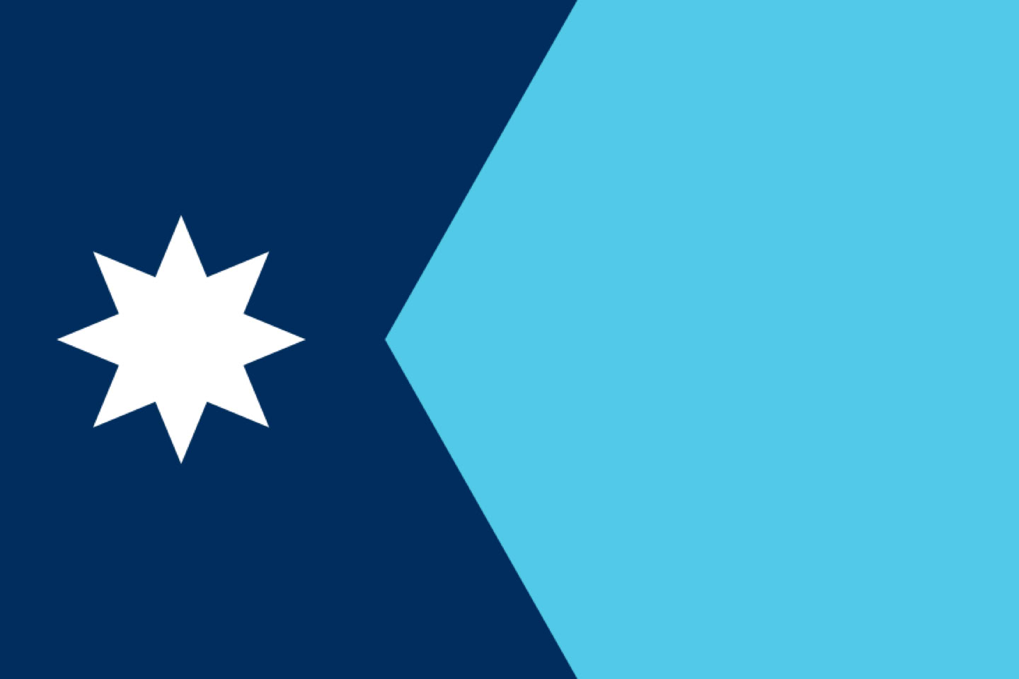 Minnesota state flag with a dark blue left section featuring a white seven-pointed star and a light blue right section separated by a vertical zigzag line.
